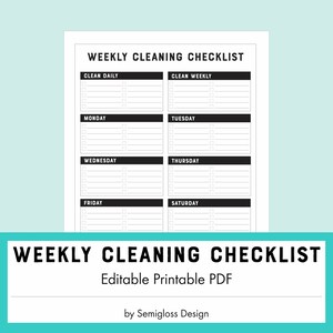 Editable Weekly Cleaning Checklist, Cleaning Schedule PDF