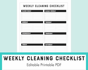 Editable Weekly Cleaning Checklist, Cleaning Schedule PDF