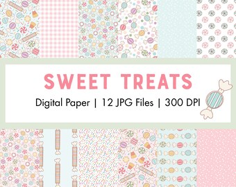 Pastel Candy Digital Repeat Pattern Set, Cute Backgrounds, Digital Paper
