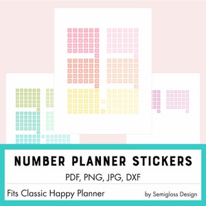 Printable Number Cover Stickers, Pastel Printable Stickers, Fits Classic Happy Planner