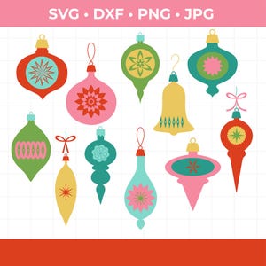 Retro Christmas Ornament SVG-Set, Ornament Bundle im Vintage-Stil für die Feiertagsherstellung