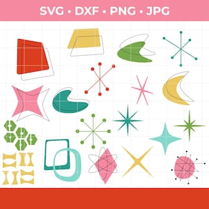 Retro SVG Set, Atomic Starbursts and Boomerang Shapes, Inspired by 1950s Space Age Graphics