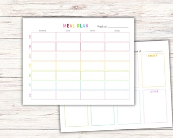 Printable Family Meal Planner, Weekly Grocery List, Weekly Menu with Three Meals and Snacks, Meal Prep Planner