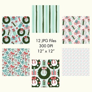 Christmas Wreath Digital Repeat Pattern Set, Holiday Background Printable Paper image 3