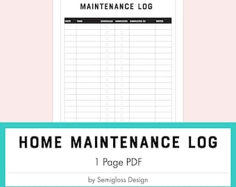 Printable Home Maintenance Log PDF
