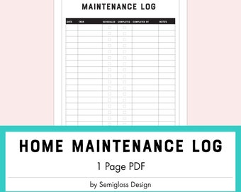 Registro de mantenimiento del hogar imprimible en PDF, lista de verificación de gestión del hogar para propietarios