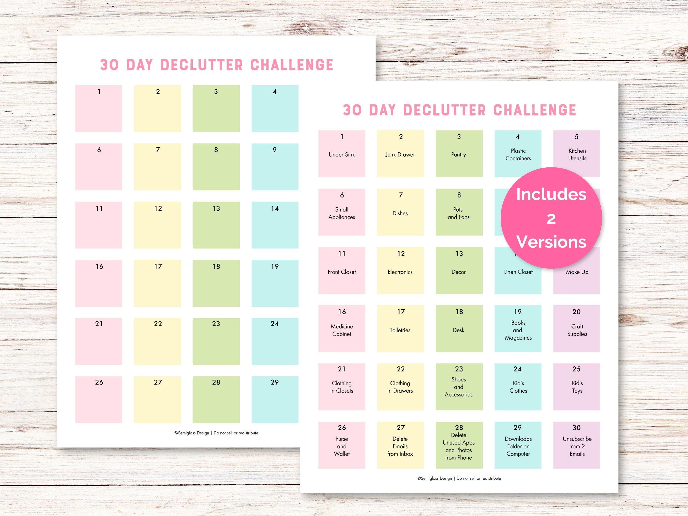 30 Day Declutter Challenge Printable, Get Organized, Declutter in 30 ...