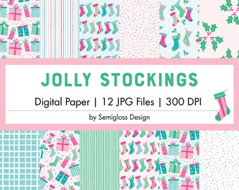 Christmas Stockings Repeat Pattern, Pastel Holiday Backgrounds or Digital Paper