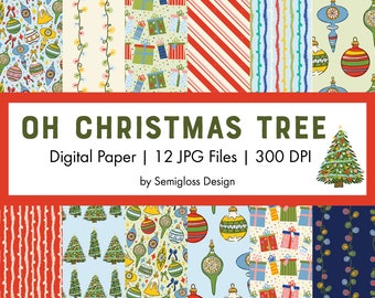 Christmas Tree and Ornament Digital Repeat Pattern Set, Cute Digital Papers