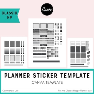 Canva Template for Planner Stickers, Commercial Use, Fits Classic Happy Planner