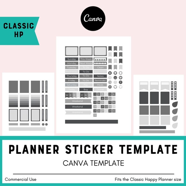 Canva Template for Planner Stickers, Commercial Use, Fits Classic Happy Planner