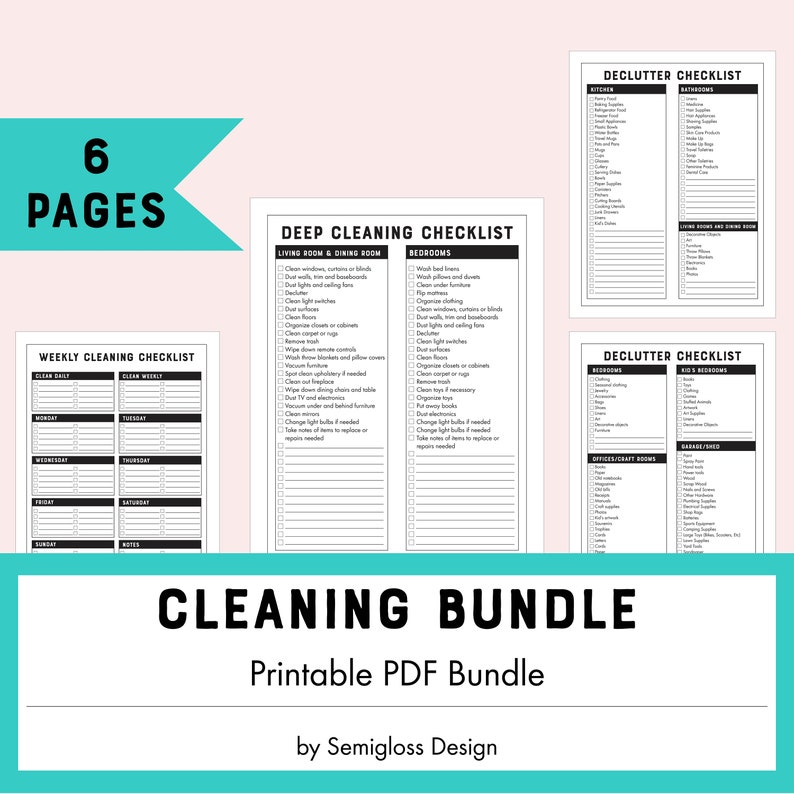 Printable Cleaning Checklist Bundle, Declutter List, Deep Cleaning, and Weekly Cleaning Checklist PDF image 1