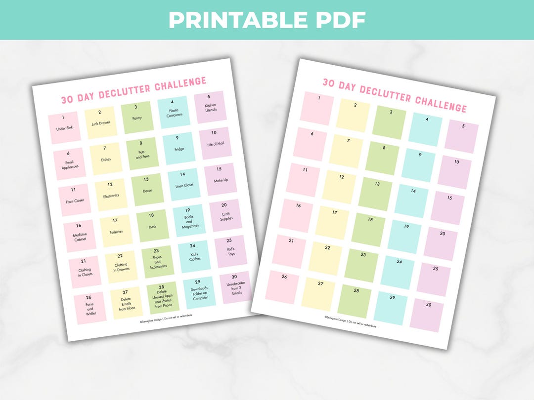 30 Day Declutter Challenge Printable, Get Organized, Declutter in 30 ...