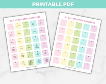 30 Day Declutter Challenge Printable, Get Organized, Declutter in 30 Days, Pastel Declutter Tracker and Checklist, Declutter Template