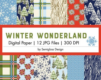 Winter Wonderland Digital Paper Set, Repeat Patterns for Backgrounds