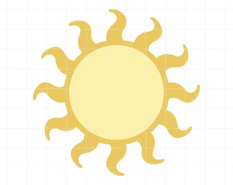 May include: A yellow sun graphic with a light yellow center and wavy rays. The text "SVG • DXF • PNG • JPG" is at the top. This image is suitable for digital design projects.