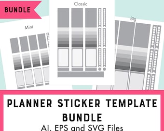 Happy Planner Sticker Template Bundle of all 3 Sizes, for Adobe Illustrator, Commercial Use, AI, SVG, EPS, Fits Classic, Mini, and Big Sizes