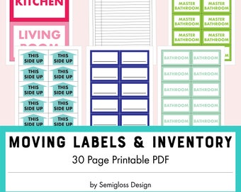 Printable Moving Labels and Inventory Sheets, Color-Coded Labels for Packing Boxes, Moving Organizer