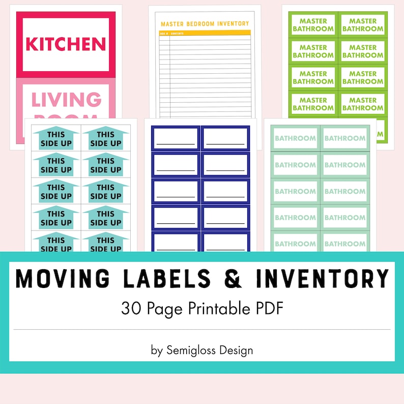 Printable Moving Labels and Inventory Sheets Colorcoded Etsy