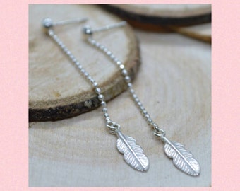 Feather earrings, Silver earrings with pendant, Strandvibe earrings, For bestie gift, Thank you for girlfriend, For mother of daughter