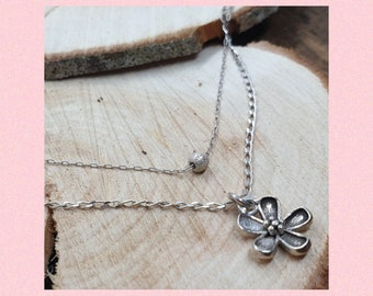 Necklace with silver flower, Silver necklace, Double necklace, Valentine's Day, Mother's Day.