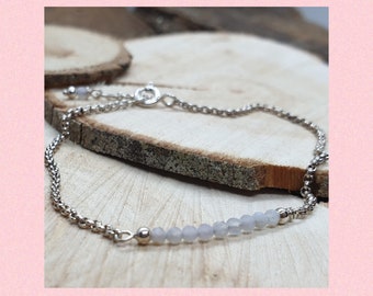 Moonstone bracelet, Gemstone bracelet, Silver bracelet, Chakra bracelet, Minimalist bracelet, Girlfriend gift, Mother gift.