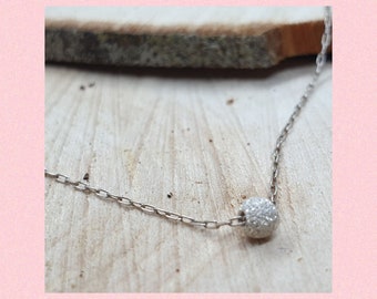 Silver necklace, with silver ball, Diamond finish ball to necklace, Necklace silver, Necklace wedding, Necklace for girlfriend.