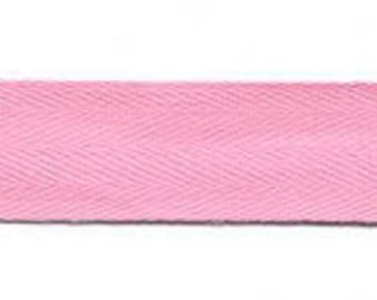 Ruban Sergé Rose 100% Coton par 5 mètres - Largeurs 11 mm ou 14 mm