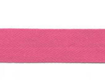 Fuchsia Pink Twill Ribbon 100% Cotton per 5 meters - Widths 11 mm or 25 mm