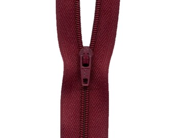 Fine Bordeaux Red zipper for clothing, non-separable zip - Lengths from 12 cm to 60 cm