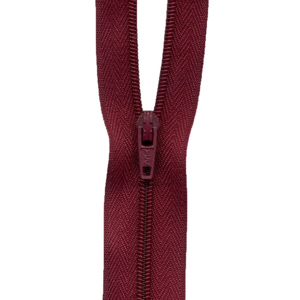 Fermeture à glissière Rouge Bordeaux fine pour vêtements, zip non séparable - Longueurs de 12 cm à 60 cm