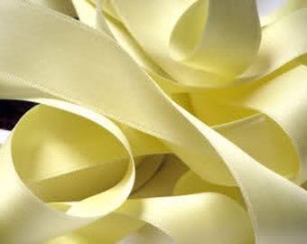 Matte Light Yellow cotton satin ribbon by 5 meters - Widths 6 mm, 10 mm or 15 mm