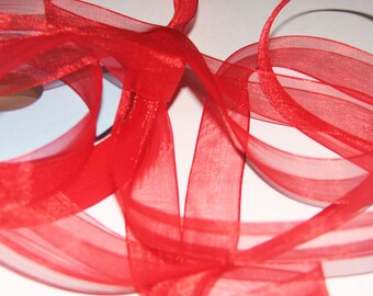 Rolls of Red organza ribbon, muslin veil - 25 meter spools - width 15 or 66 mm