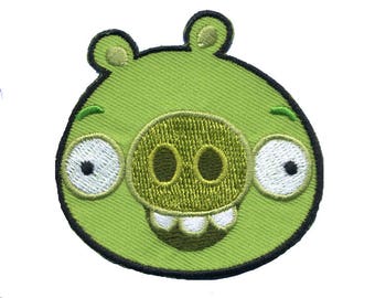 Iron-on green pig patch badge