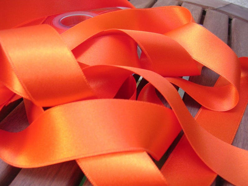 Orange satin ribbon per 5 meters Widths from 3 mm to 50 mm image 1