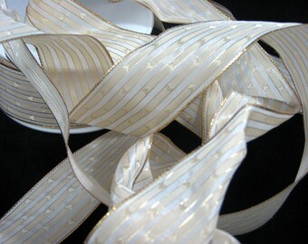 White, ecru and brass-plated gold Hearts ribbon 40 mm wide, Coupon of 4.80 meters - lot 19