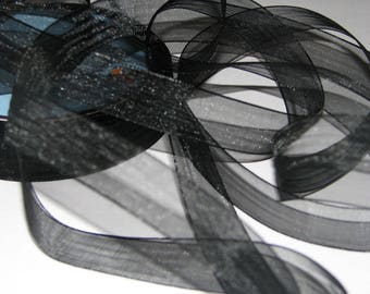 Black organza ribbon, muslin veil by 3 meters - Widths 15 mm or 25 mm