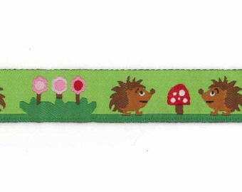 Green hedgehog ribbon, width 16 mm, jacquard woven braid - per meter