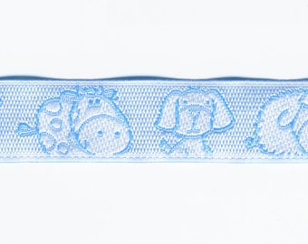 Blue ribbon dog, cow and sheep, width 16 mm, jacquard woven stripe Farm animals - by the meter
