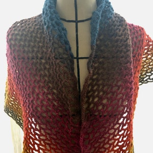 Shawl Chèche Handmade crochet stole rainbow blue pink orange yellow green multicolor image 2