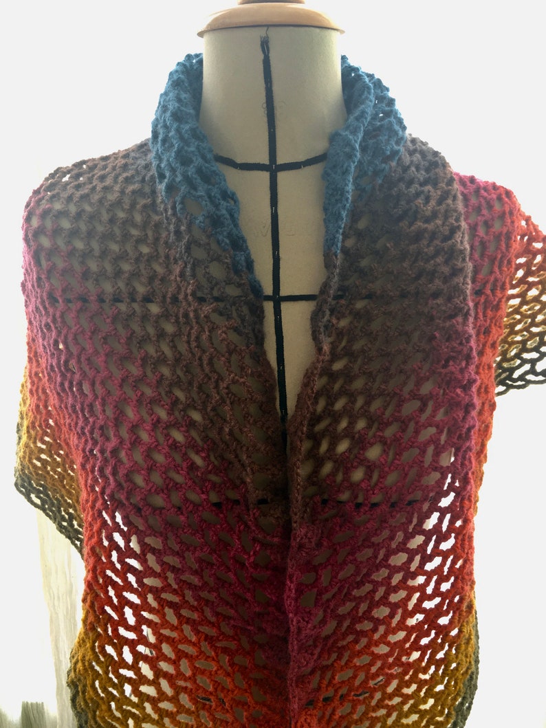 Shawl Chèche Handmade crochet stole rainbow blue pink orange yellow green multicolor image 2