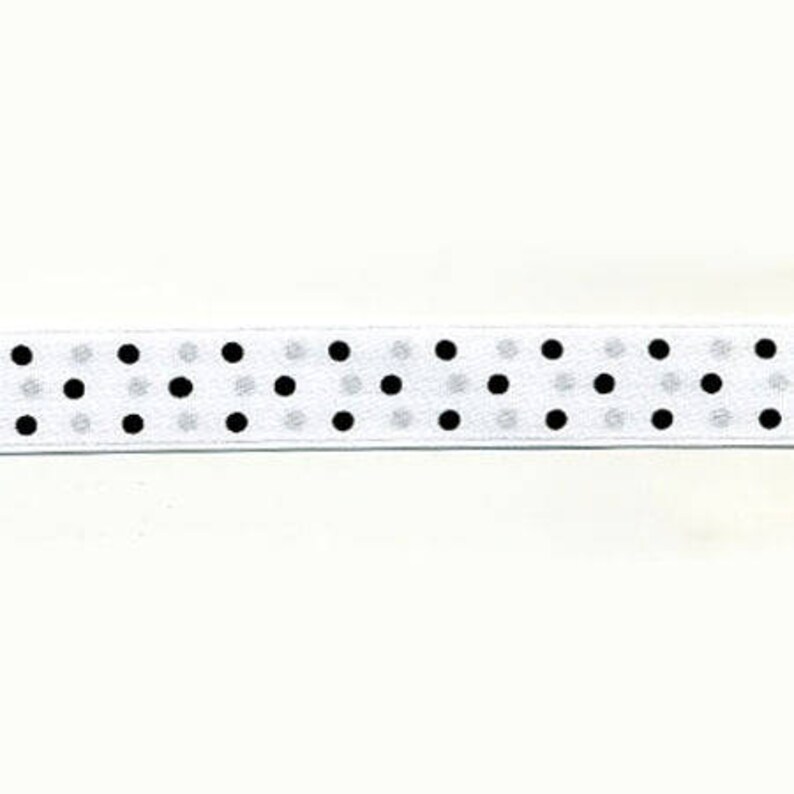 White Satin Ribbon with polka dots, width 15 mm - in 3 metre len