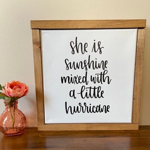Sunshine Mixed With Hurricane | Nursery Décor | Kids Room Décor | Canvas Sign | Handlettered Canvas | Baby Shower Gift | Fierce Girl Quote