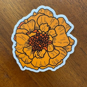 Etiqueta tirada mão do cravo-de-defunto | adesivo floral | Etiqueta da flor do nascimento de outubro de <br> Entrega Rápida? Laptop, Hydroflask, decalque de vinil para bloco de notas