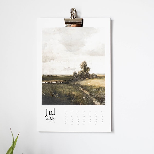 Large 2024 Printable Vintage Art Calendar, 11x17 Calendar, Wall Calendar, Calendar Printable, 12 Month Calendar, Digital Download