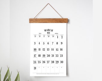 2024 WALL Calendar, Simple Wall Calendar, Hanging Calendar, Large Dates, Minimal Wall Calendar, 11x17 Calendar, Baltic Birch Hanger