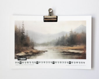 2024 Printable Vintage Art Calendar, 11x17 and US Letter Size, Wall Calendar, Calendar Printable, Monthly Calendar, Digital Download