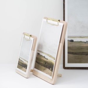Hand painted Standalone Clipboard, Desktop Decor, Office Decor Coworker Gift, Natural Wood Picture FRAME, Shelf Decor, Sand Dune