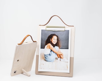 Dipped Hand Painted Memo-Board With Leather Strap, Photo Clipboard, Menu Clipboard, Clipboard FRAME, Standalone