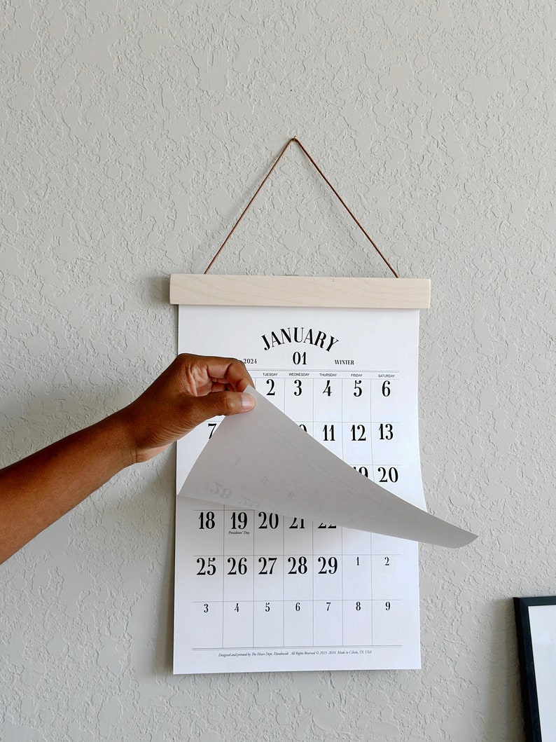 2024 WALL Calendar, Simple Wall Calendar, Hanging Calendar, Large Dates, Minimal Wall Calendar, 11x17 Calendar, Baltic Birch Hanger image 5